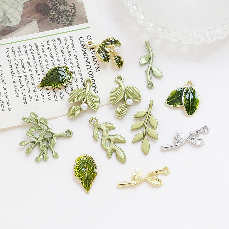 5PCS 18K Gold Filled Pendants Leaf Leaves Pearl Green White Gold Charms Jewelry Making Findings Supplies Pendants Doki Decor   