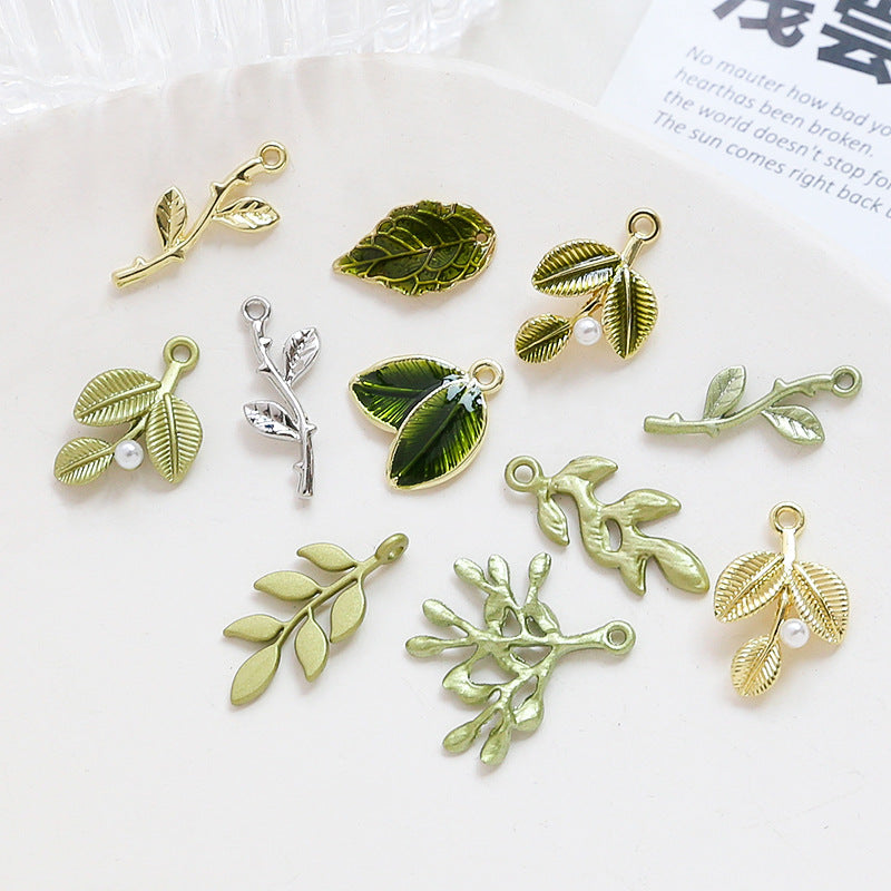 5PCS 18K Gold Filled Pendants Leaf Leaves Pearl Green White Gold Charms Jewelry Making Findings Supplies Pendants Doki Decor   