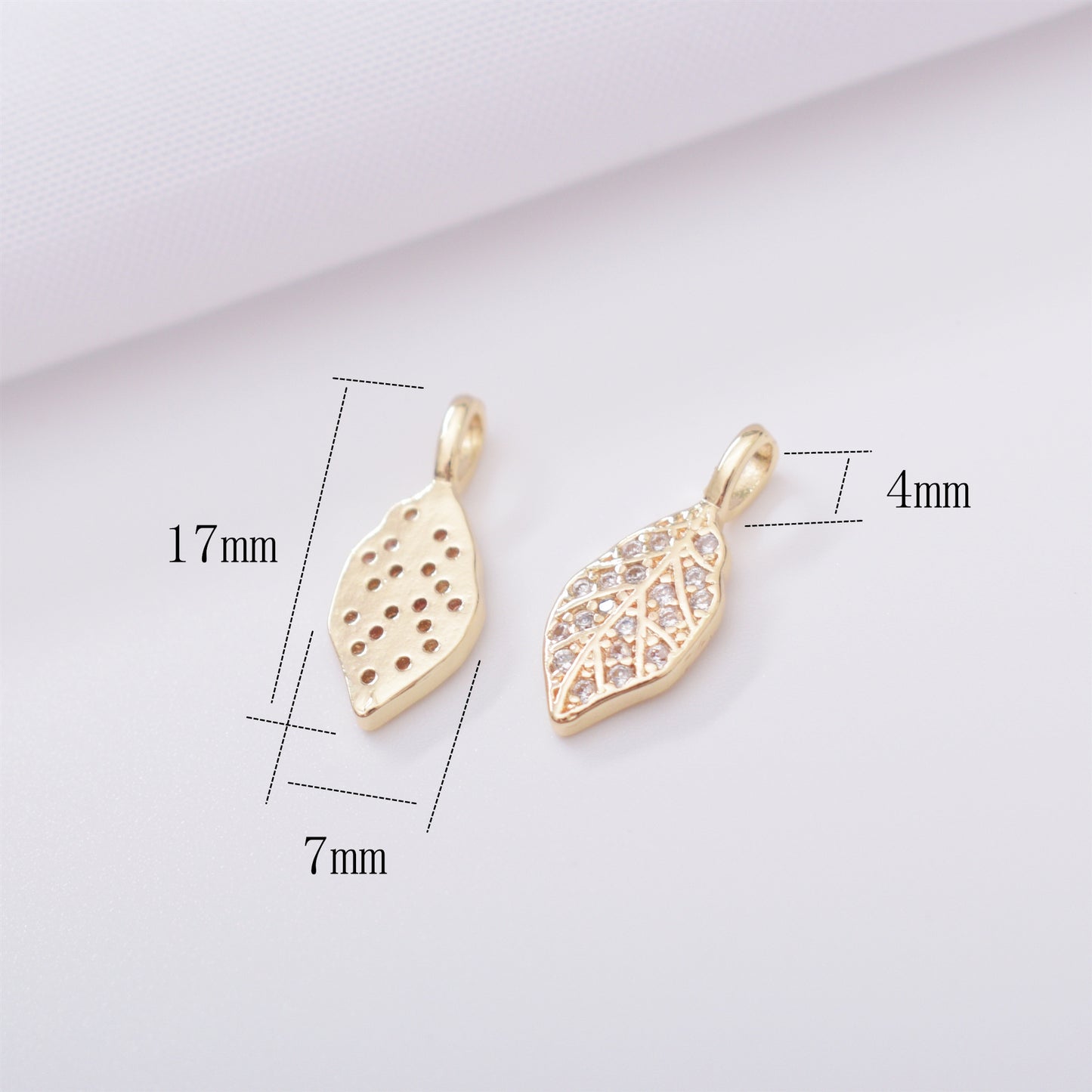 10PCS 18K Gold Filled Pendants Leaves Leaf Rhinestone White Gold Bracelet Necklace Jewelry Making Findings Pendants Doki Decor   