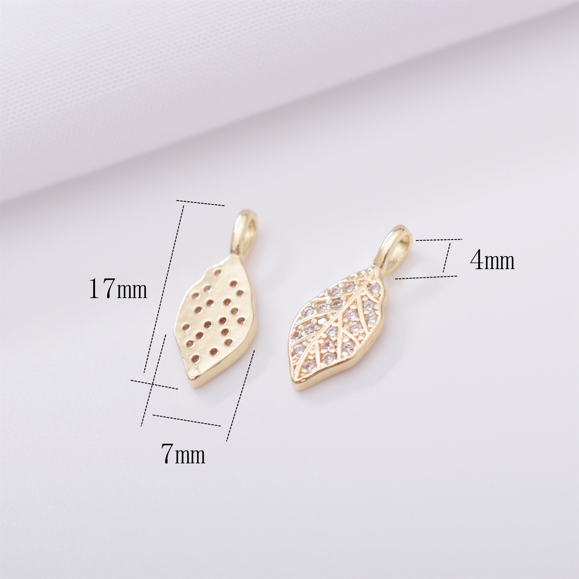 10PCS 18K Gold Filled Pendants Leaves Leaf Rhinestone White Gold Bracelet Necklace Jewelry Making Findings Pendants Doki Decor   