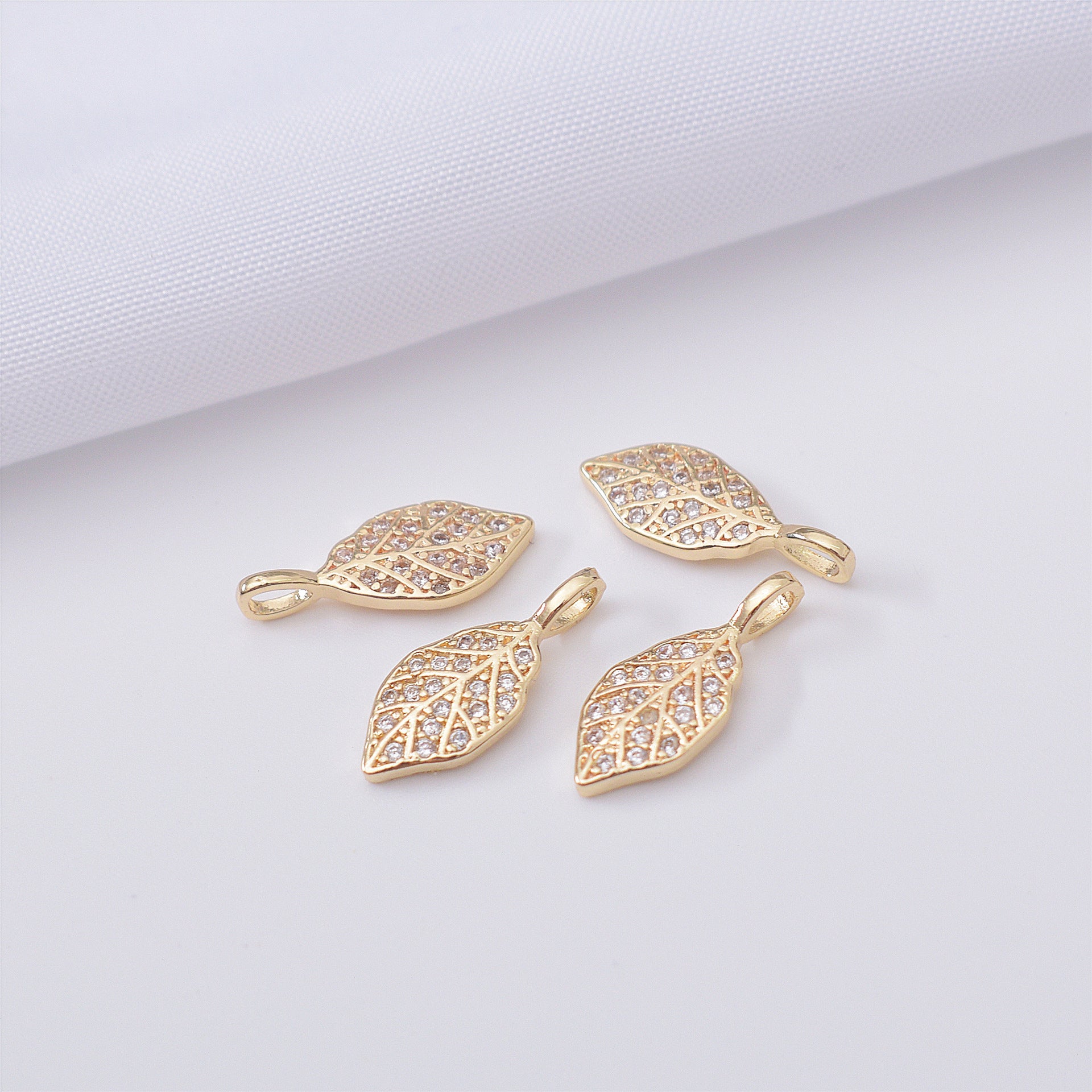 10PCS 18K Gold Filled Pendants Leaves Leaf Rhinestone White Gold Bracelet Necklace Jewelry Making Findings Pendants Doki Decor 14K Gold  