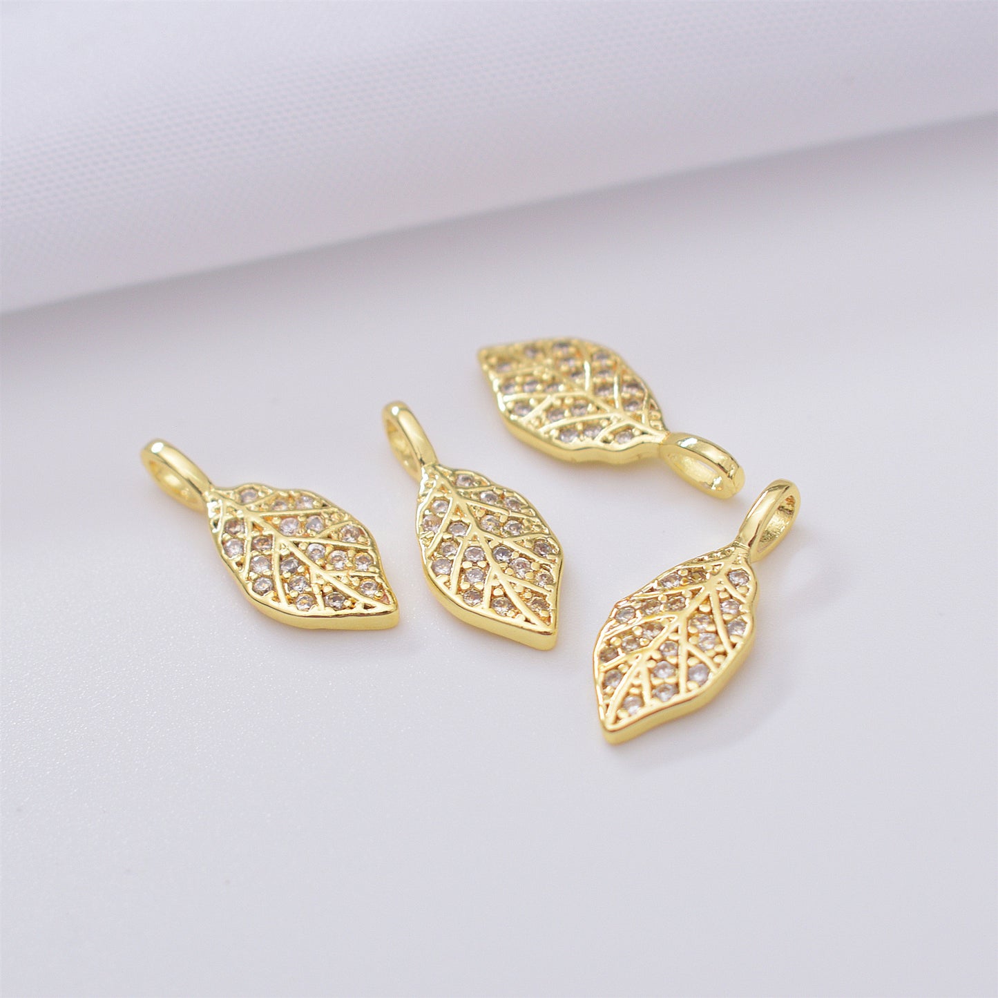 10PCS 18K Gold Filled Pendants Leaves Leaf Rhinestone White Gold Bracelet Necklace Jewelry Making Findings Pendants Doki Decor 18K Gold  