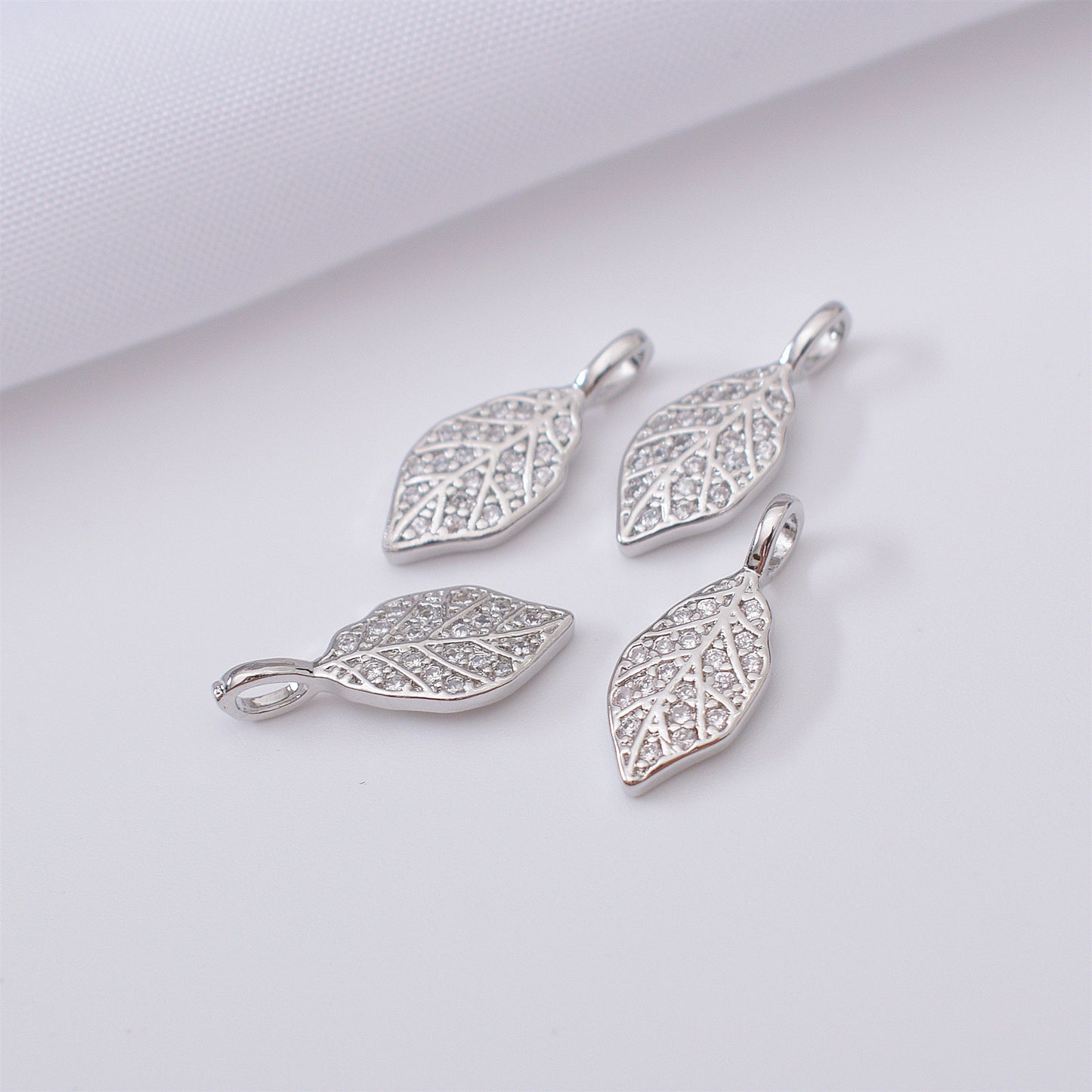 10PCS 18K Gold Filled Pendants Leaves Leaf Rhinestone White Gold Bracelet Necklace Jewelry Making Findings Pendants Doki Decor White Gold  