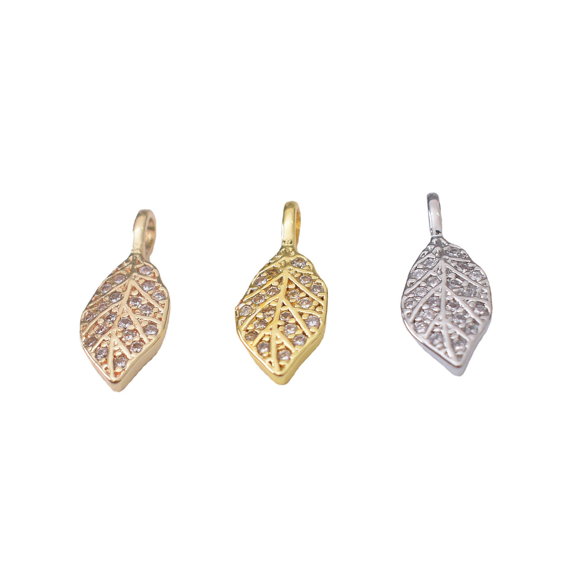 10PCS 18K Gold Filled Pendants Leaves Leaf Rhinestone White Gold Bracelet Necklace Jewelry Making Findings Pendants Doki Decor   