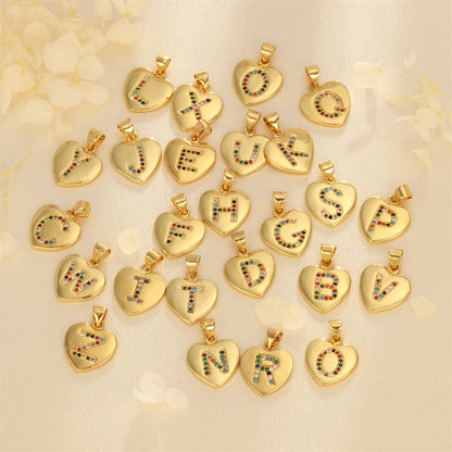 10PCS 18K Gold Filled Pendants Letters Initial Final Heart Colorful Rhinestone Charms Jewelry Making Findings Supplies Pendants Doki Decor   