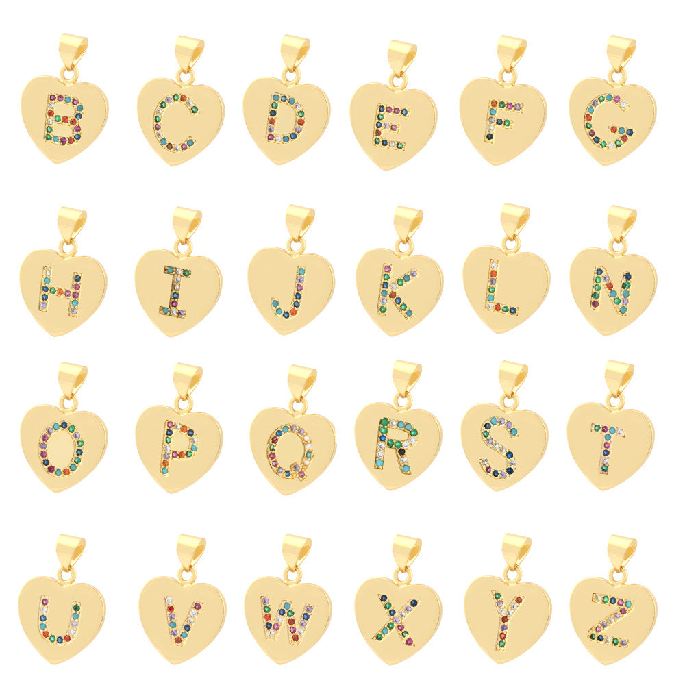 10PCS 18K Gold Filled Pendants Letters Initial Final Heart Colorful Rhinestone Charms Jewelry Making Findings Supplies Pendants Doki Decor A  