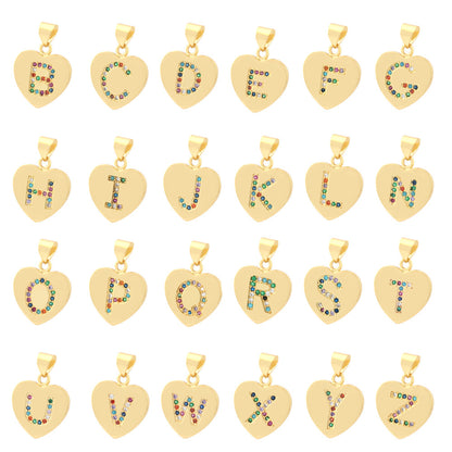 10PCS 18K Gold Filled Pendants Letters Initial Final Heart Colorful Rhinestone Charms Jewelry Making Findings Supplies Pendants Doki Decor A  