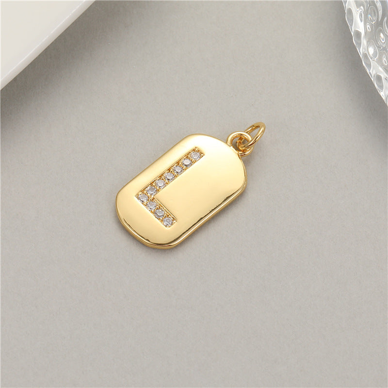 5PCS 18K Gold Filled Pendants Letters Initial Final Rectangle Rhinestone Charms Jewelry Making Findings Supplies Pendants Doki Decor   