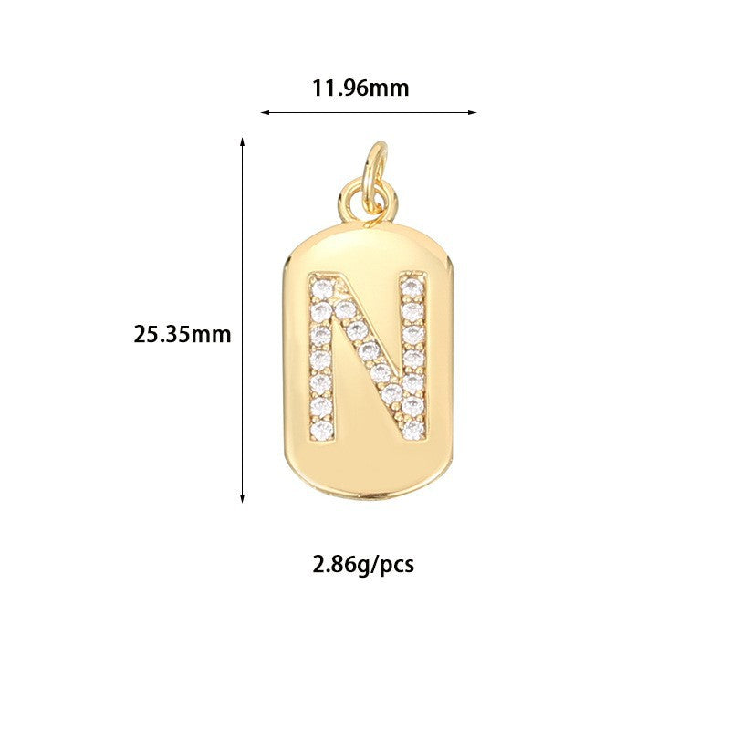 5PCS 18K Gold Filled Pendants Letters Initial Final Rectangle Rhinestone Charms Jewelry Making Findings Supplies Pendants Doki Decor   