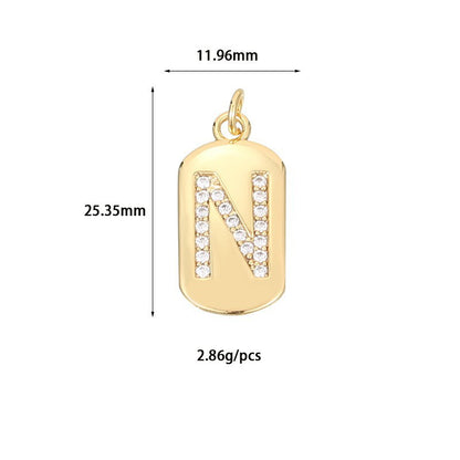 5PCS 18K Gold Filled Pendants Letters Initial Final Rectangle Rhinestone Charms Jewelry Making Findings Supplies Pendants Doki Decor   