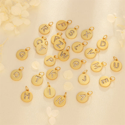 5PCS 18K Gold Filled Pendants Letters Initial Final Round Card Rhinestone Charms Jewelry Making Findings Supplies Pendants Doki Decor   