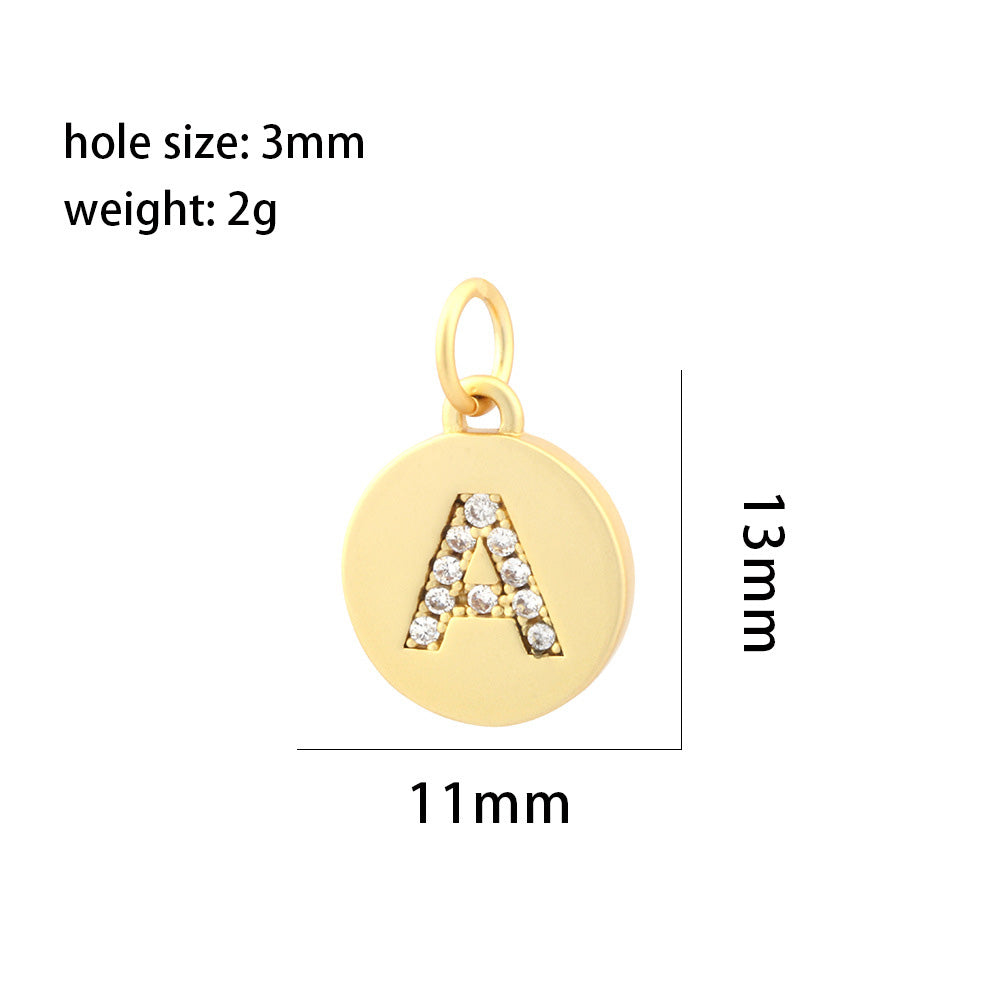 5PCS 18K Gold Filled Pendants Letters Initial Final Round Card Rhinestone Charms Jewelry Making Findings Supplies Pendants Doki Decor   