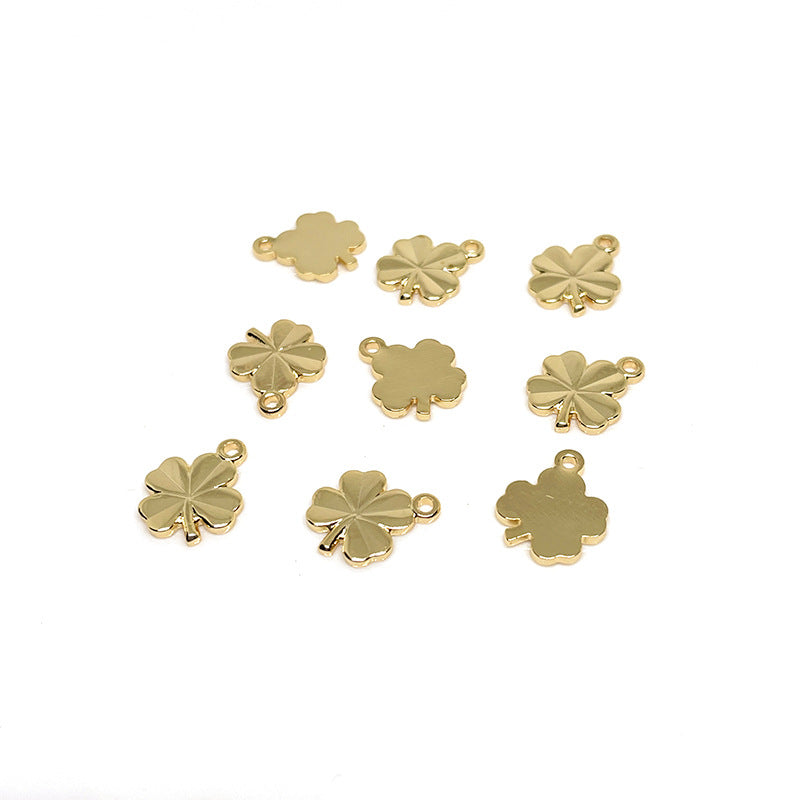 20PCS 18K Gold Filled Pendants Lucky Leaf Four Leaf Grass Bracelet Necklace Jewelry Making Findings Pendants Doki Decor 14K Gold  