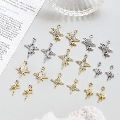 5PCS 18K Gold Filled Pendants Meteor Star Rhinestone Charms Jewelry Making Findings Supplies Pendants Doki Decor   