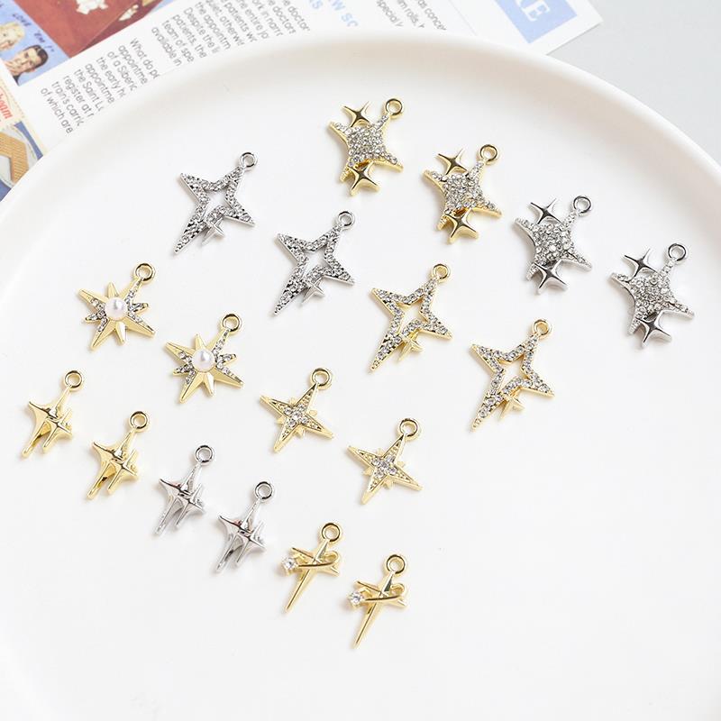 5PCS 18K Gold Filled Pendants Meteor Star Rhinestone Charms Jewelry Making Findings Supplies Pendants Doki Decor   