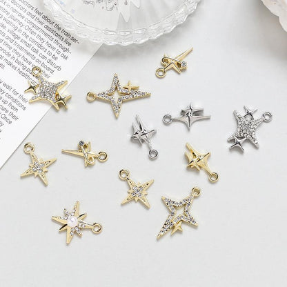 5PCS 18K Gold Filled Pendants Meteor Star Rhinestone Charms Jewelry Making Findings Supplies Pendants Doki Decor   