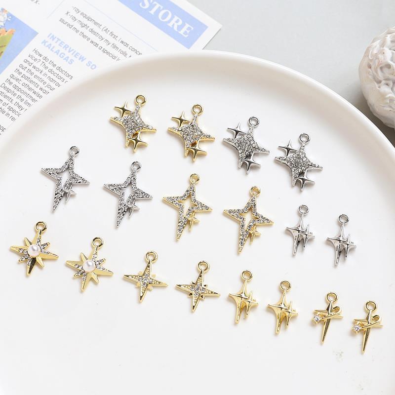 5PCS 18K Gold Filled Pendants Meteor Star Rhinestone Charms Jewelry Making Findings Supplies Pendants Doki Decor   