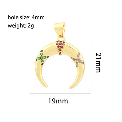 18K Gold Filled Pendants Moon Colorful Rhinestone Charms Jewelry Making Findings Supplies Pendants Doki Decor   