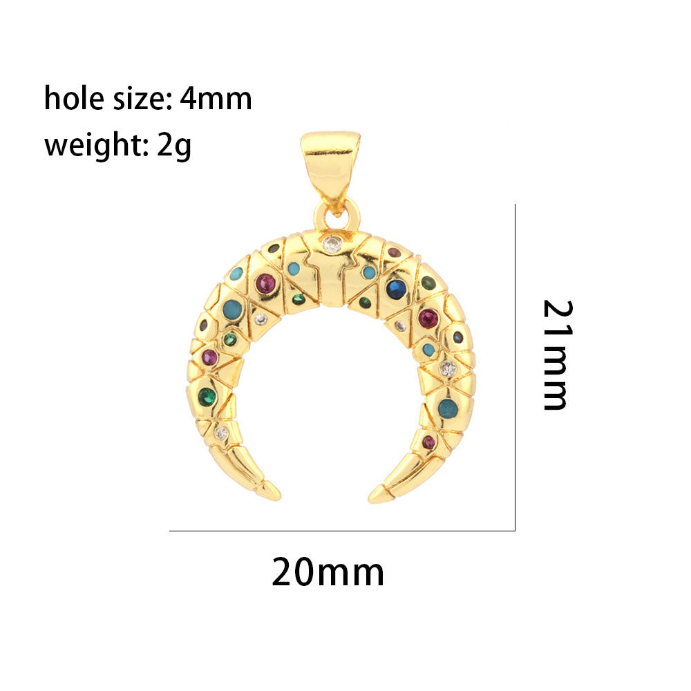 18K Gold Filled Pendants Moon Colorful Rhinestone Charms Jewelry Making Findings Supplies Pendants Doki Decor   