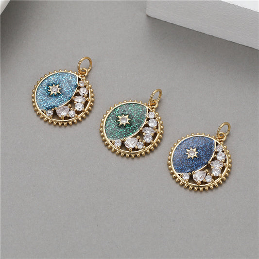 2PCS 18K Gold Filled Couple Pendants Moon Star Sea Rhinestone Charms Jewelry Making Findings Supplies Pendants Doki Decor   