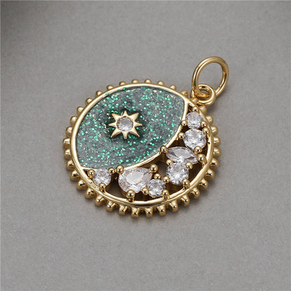 2PCS 18K Gold Filled Couple Pendants Moon Star Sea Rhinestone Charms Jewelry Making Findings Supplies Pendants Doki Decor Green  