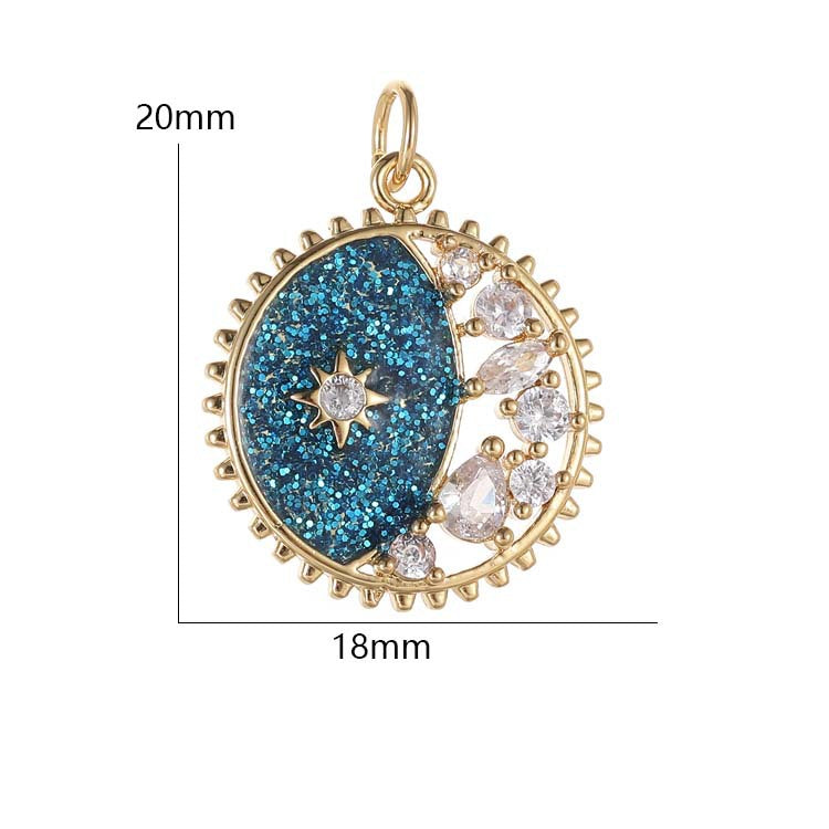 2PCS 18K Gold Filled Couple Pendants Moon Star Sea Rhinestone Charms Jewelry Making Findings Supplies Pendants Doki Decor   