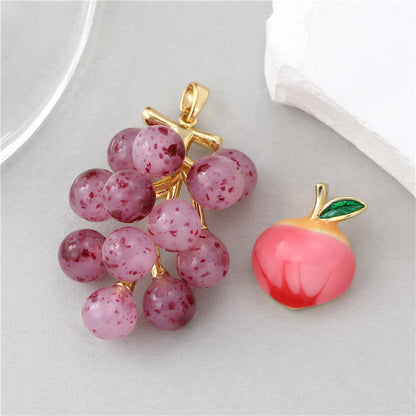 18K Gold Filled Pendants Peach Grapes Fruits Rhinestone Charms Jewelry Making Findings Supplies Pendants Doki Decor   