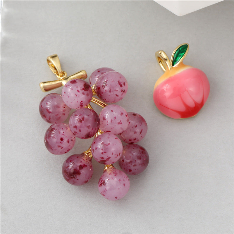 18K Gold Filled Pendants Peach Grapes Fruits Rhinestone Charms Jewelry Making Findings Supplies Pendants Doki Decor   