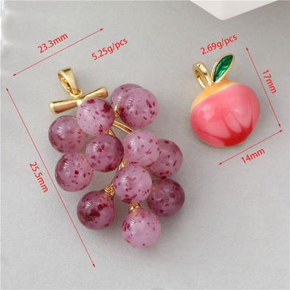 18K Gold Filled Pendants Peach Grapes Fruits Rhinestone Charms Jewelry Making Findings Supplies Pendants Doki Decor   