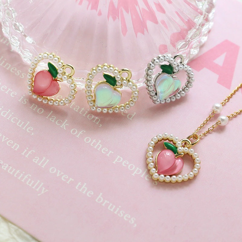 5PCS 18K Gold Filled Pendants Heart Pearls Peach Pink Colorful White Gold Charms Jewelry Making Findings Supplies Pendants Doki Decor   