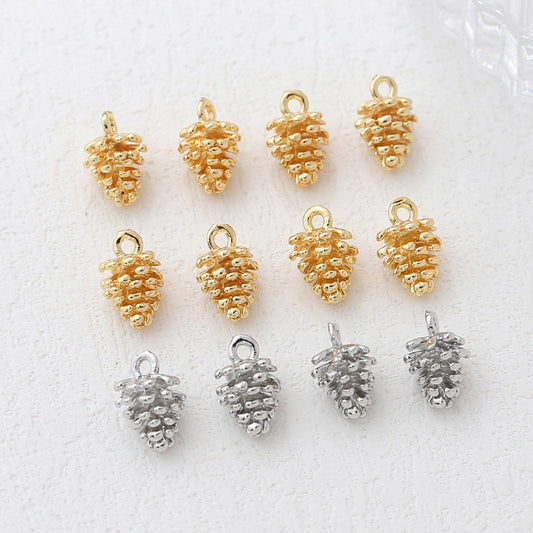 5PCS 18K Gold Filled Pendants Pine Nut Pine Cone White Gold Charms Jewelry Making Findings Supplies Pendants Doki Decor   