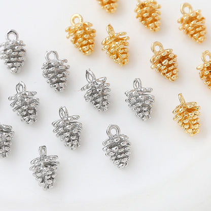 5PCS 18K Gold Filled Pendants Pine Nut Pine Cone White Gold Charms Jewelry Making Findings Supplies Pendants Doki Decor   