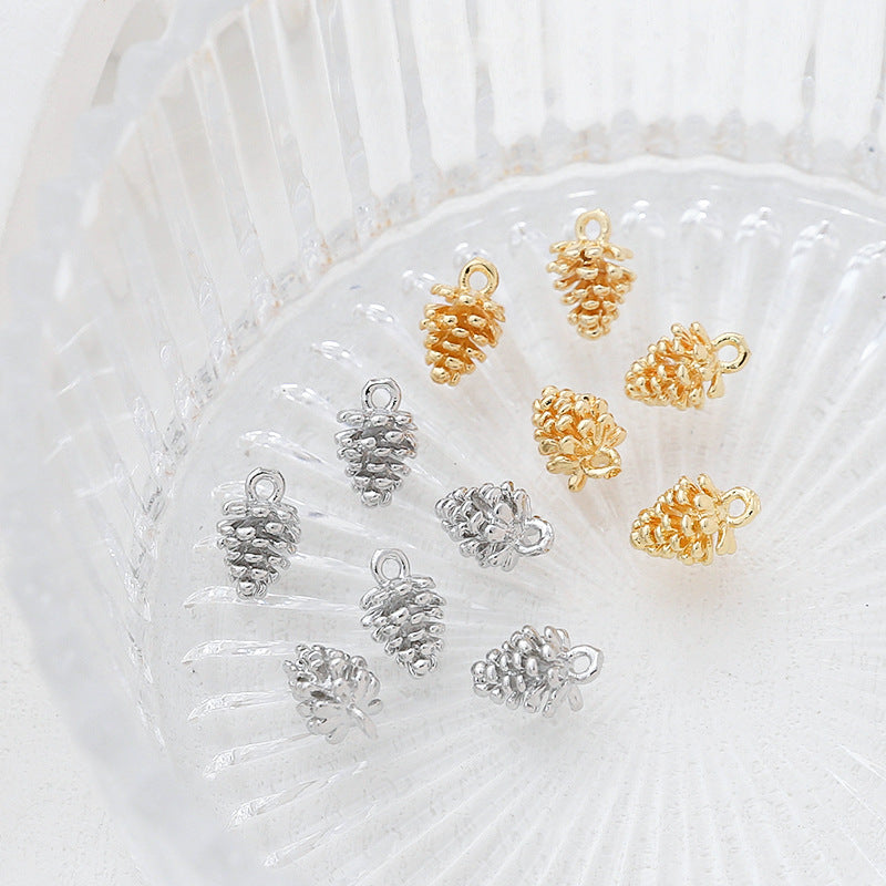 5PCS 18K Gold Filled Pendants Pine Nut Pine Cone White Gold Charms Jewelry Making Findings Supplies Pendants Doki Decor   