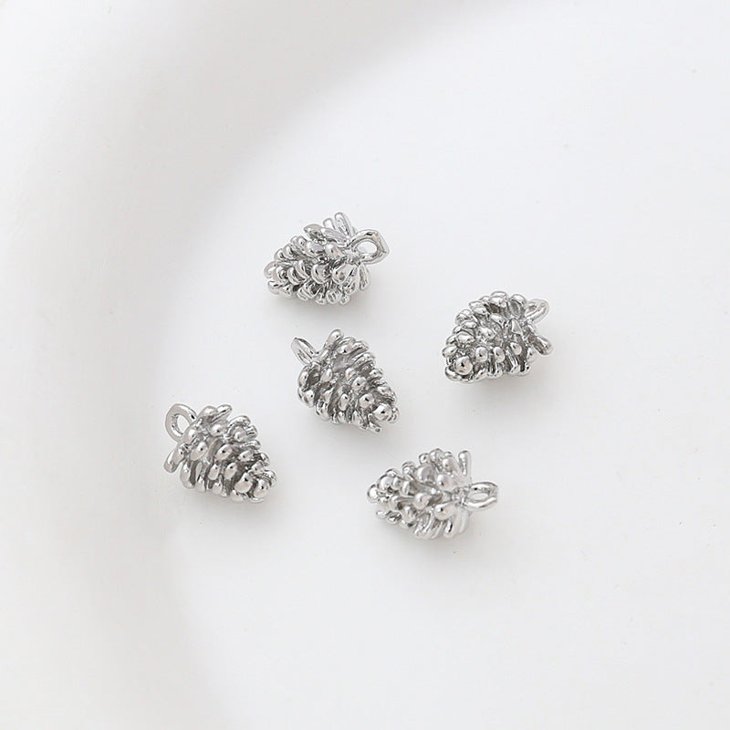 5PCS 18K Gold Filled Pendants Pine Nut Pine Cone White Gold Charms Jewelry Making Findings Supplies Pendants Doki Decor White Gold  