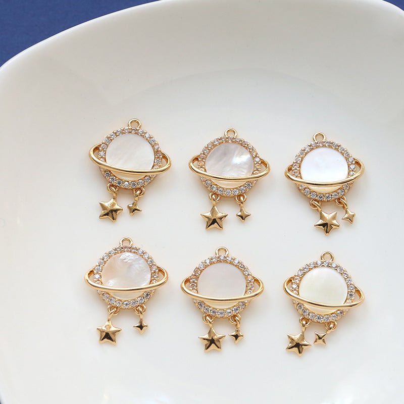 18K Gold Filled Pendants Planet Star Natural Shell Rhinestone Charms Jewelry Making Findings Supplies Pendants Doki Decor   