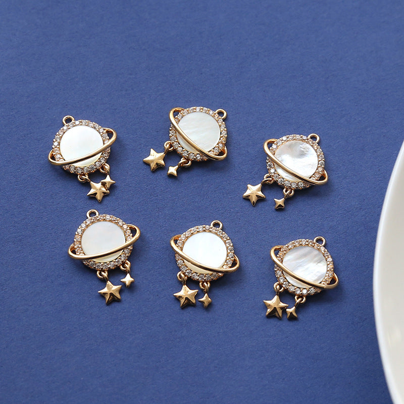 18K Gold Filled Pendants Planet Star Natural Shell Rhinestone Charms Jewelry Making Findings Supplies Pendants Doki Decor   