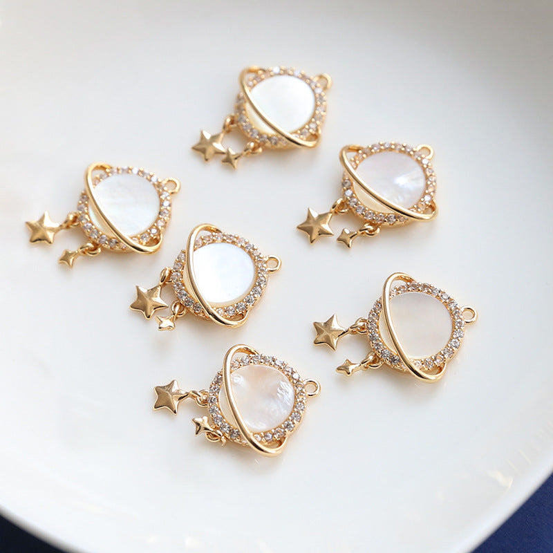 18K Gold Filled Pendants Planet Star Natural Shell Rhinestone Charms Jewelry Making Findings Supplies Pendants Doki Decor   