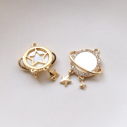 18K Gold Filled Pendants Planet Star Natural Shell Rhinestone Charms Jewelry Making Findings Supplies Pendants Doki Decor   