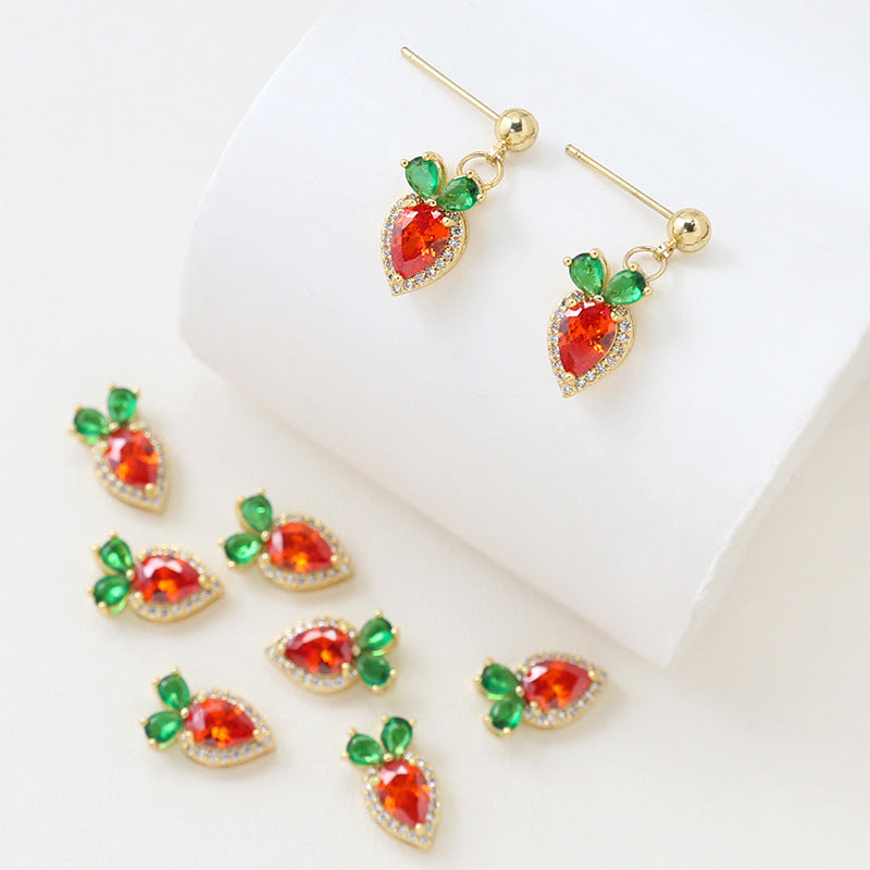 5PCS 18K Gold Filled Pendants Radish Leaves Red Green Rhinestone Charms Jewelry Making Findings Supplies Pendants Doki Decor   