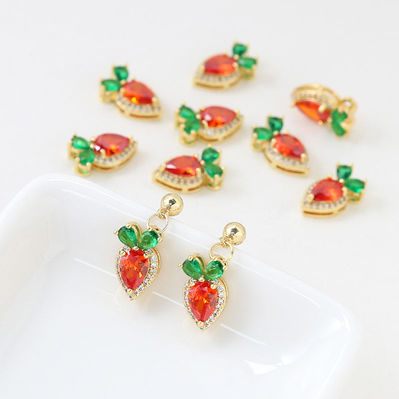 5PCS 18K Gold Filled Pendants Radish Leaves Red Green Rhinestone Charms Jewelry Making Findings Supplies Pendants Doki Decor   