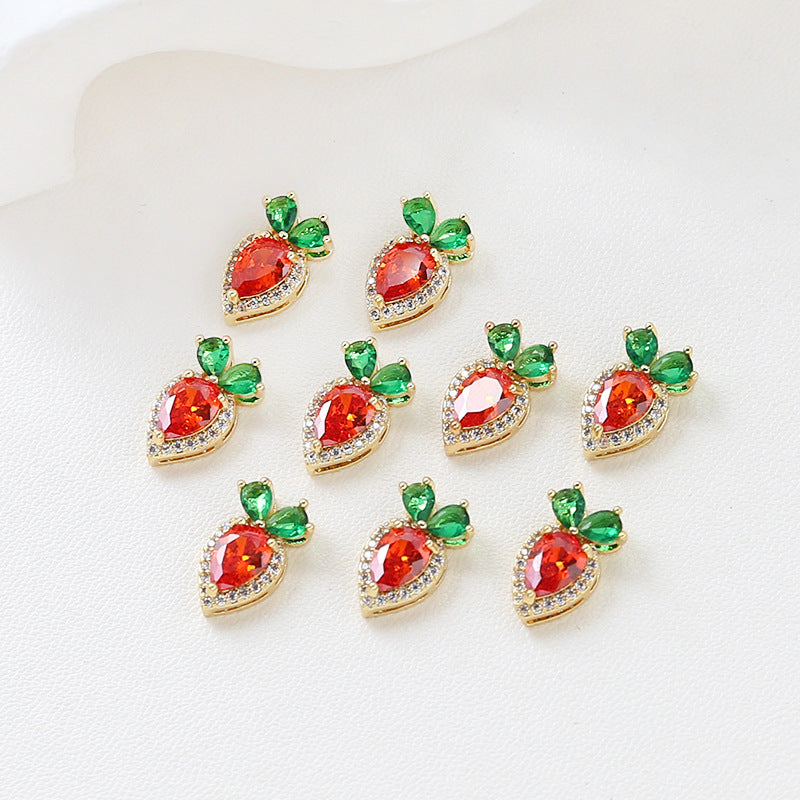 5PCS 18K Gold Filled Pendants Radish Leaves Red Green Rhinestone Charms Jewelry Making Findings Supplies Pendants Doki Decor   