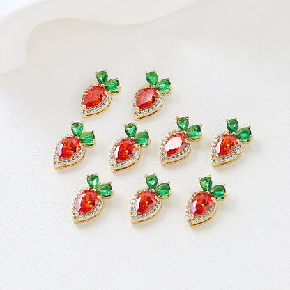 5PCS 18K Gold Filled Pendants Radish Leaves Red Green Rhinestone Charms Jewelry Making Findings Supplies Pendants Doki Decor   