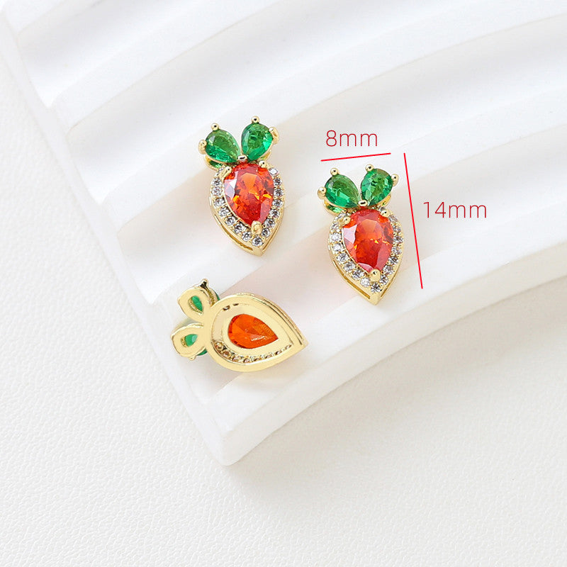 5PCS 18K Gold Filled Pendants Radish Leaves Red Green Rhinestone Charms Jewelry Making Findings Supplies Pendants Doki Decor   