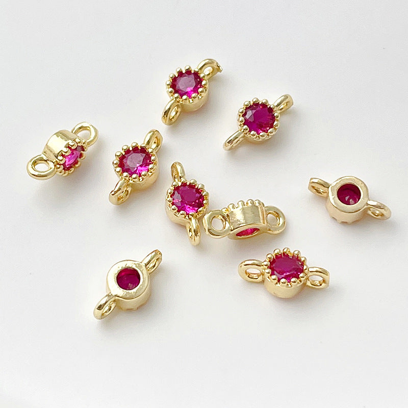 5PCS 18K Gold Filled Pendants Round Rhinestone Double Loops White Gold Charms Jewelry Making Findings Supplies Pendants Doki Decor 18K Gold Dark Pink 