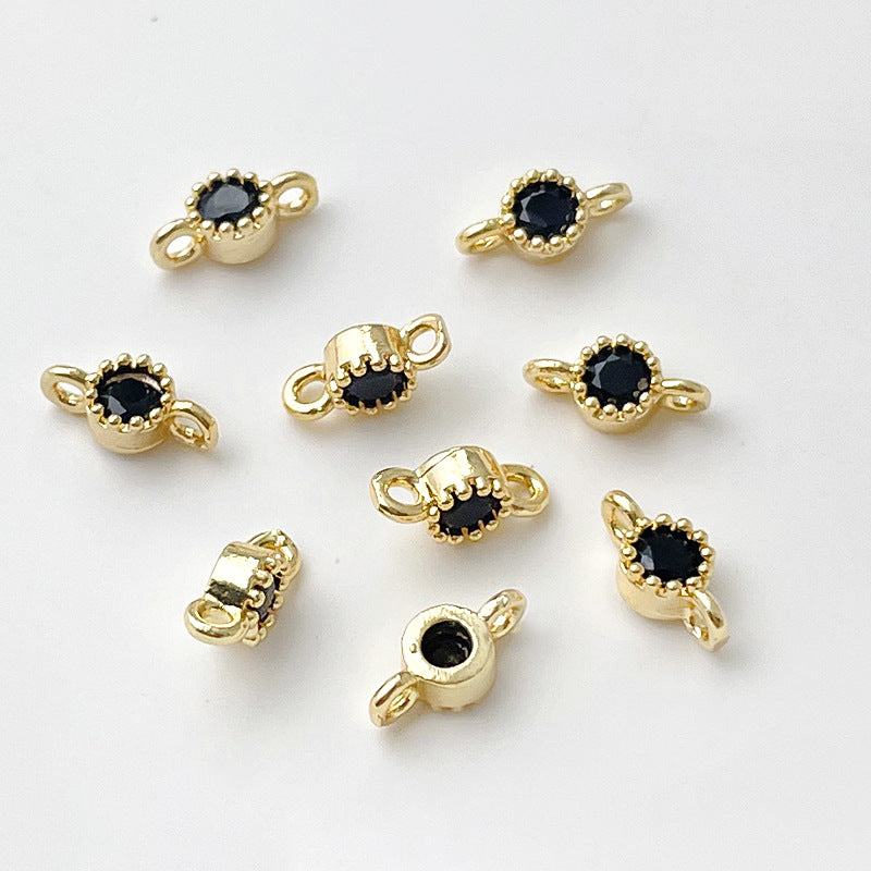 5PCS 18K Gold Filled Pendants Round Rhinestone Double Loops White Gold Charms Jewelry Making Findings Supplies Pendants Doki Decor 18K Gold Black 