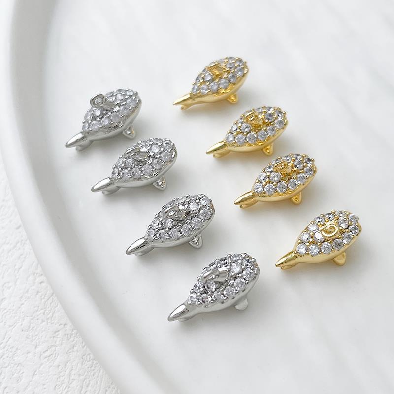 5PCS 18K Gold Filled Pendants Shark Rhinestone White Gold Charms Jewelry Making Findings Supplies Pendants Doki Decor   