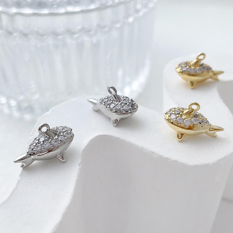 5PCS 18K Gold Filled Pendants Shark Rhinestone White Gold Charms Jewelry Making Findings Supplies Pendants Doki Decor   