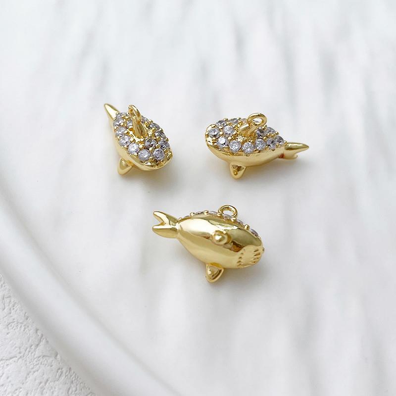 5PCS 18K Gold Filled Pendants Shark Rhinestone White Gold Charms Jewelry Making Findings Supplies Pendants Doki Decor 18K Gold  