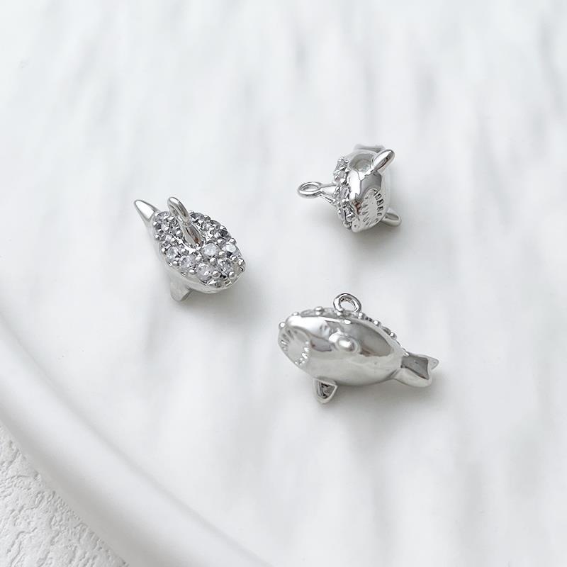 5PCS 18K Gold Filled Pendants Shark Rhinestone White Gold Charms Jewelry Making Findings Supplies Pendants Doki Decor White Gold  