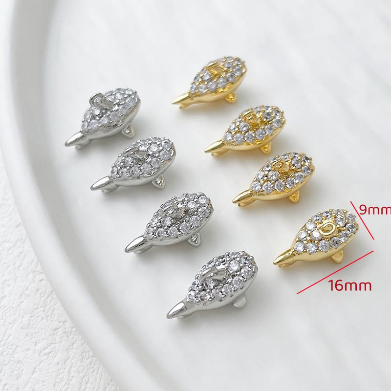 5PCS 18K Gold Filled Pendants Shark Rhinestone White Gold Charms Jewelry Making Findings Supplies Pendants Doki Decor   